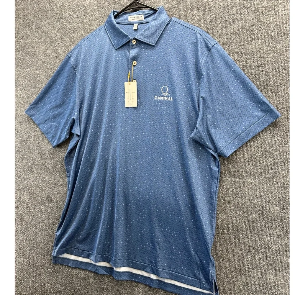 Peter Millar Summer Comfort Blue Camiral Golf Polo Shirt Mens Large NWT